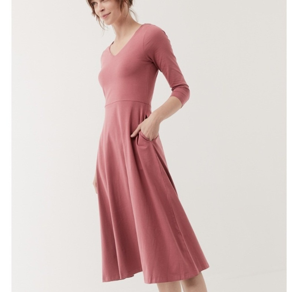 Pact Dusty Rose V‑Neck Midi Dress